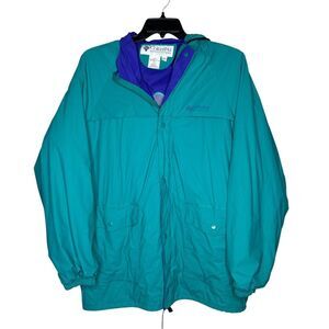 Vintage 90s 1990s Columbia Teal and blue waterproof PVC Jacket large